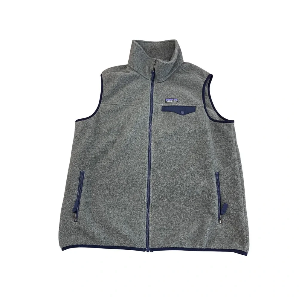 Patagonia Synchilla Fleece Vest Mens Large Gray Navy Blue Full Zip 23011 Older